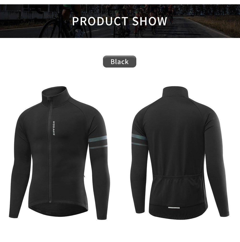 WOSAWE Men's Cycling Jersey Winter Thermal Long Sleeve Fleece MTB Cycling Jacket Bicycle Top Bike Clothing with 3 Rear Pockets