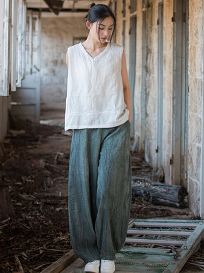Elegant Women's Cotton Linen Baggy Cargo Pants Vintage Elastic Waist Yoga Trousers Loose Casual Long Wide Leg Oversize Clothes