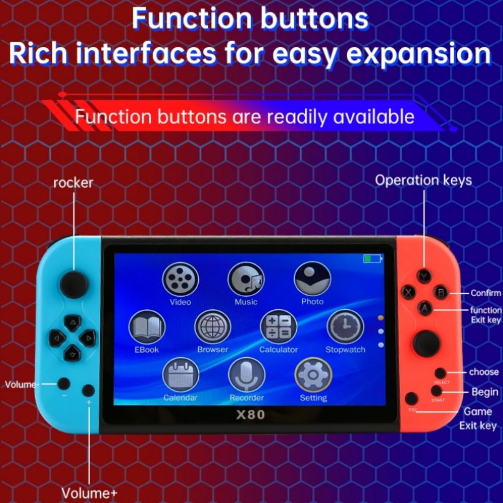 10000 Free Games X80 Portable Game Console 7 Inch Screen Handheld Game Player 16GB For PS1/MAME Retro Arcade Game Support TV Out