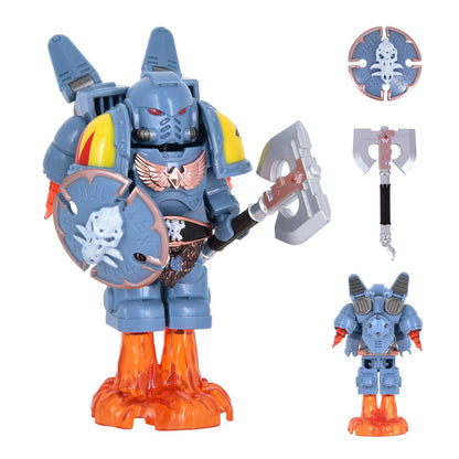 Medieval Knights War 10cm Poseable Collectible 40K Figure - Blue-Gold Armor Skull Face Design
