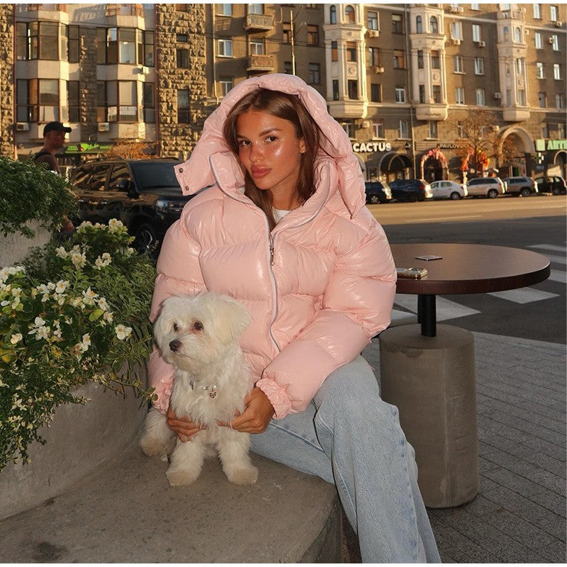 Fashion Glossy Padded Jacket Women's Solid Turtleneck Long Sleeve Warm Down Coat 2025 Autumn Winter New Lady Casual Outerwear