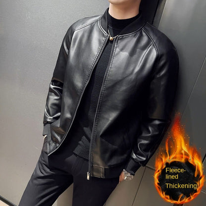 Men SprAutumn Thin Style Motorcycle Leather Jacket Fashionable Motorcycle Leather Jacket Fabric Soft Version Slim Simple Coat