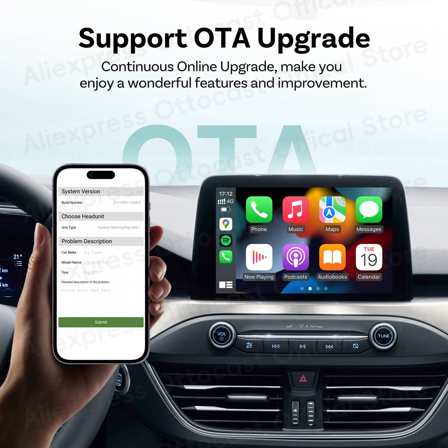 Adaptador OTTOCAST Mini Slim Cube sem fio para CarPlay e Android Auto, 2 em 1, USB, acessórios inteligentes para carro VW Haval Audi Kia Porsche Lexus