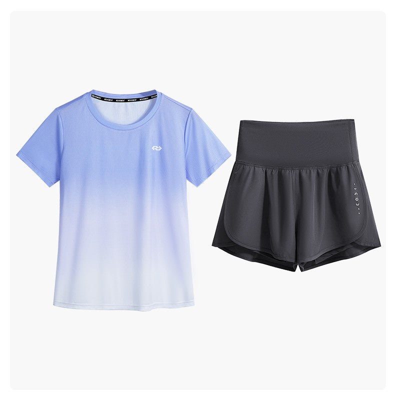 DRUR Women Running Set Quick Dry Loose Workout Outfit 2 Piece Tracksuit Summer Lightweight Gym Top Shorts Suit Badminton Apparel