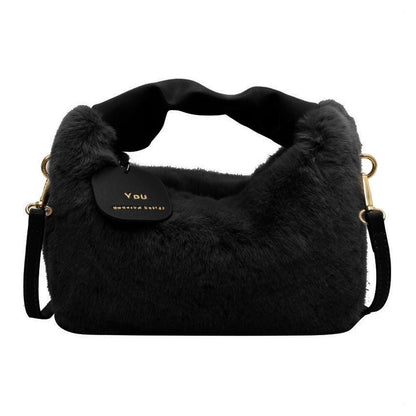 New Winter Plush Handbag Small Half Moon Crossbody Bag Simple Elegant Cute Ladies Shoulder Bag