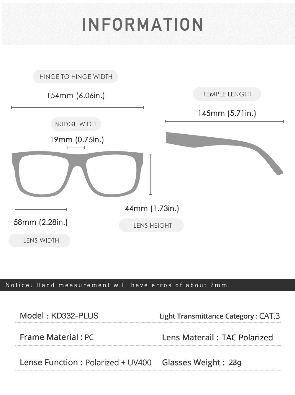Óculos de Sol Masculinos de Tamanho Grande KDEAM PLUS, Polarizados, Fotocromáticos, Visão Noturna, Quadrados, Óculos de Sol Femininos da Moda, Largura 154mm
