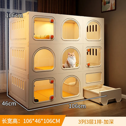 Gaiola Compacta para Gatos com Banheiro Tudo-em-Um Casa de Gatos Interna para Pequenos Espaços Mansão de Gatos com Economia de Espaço Placa de Caverna DIY Vila para Gatos
