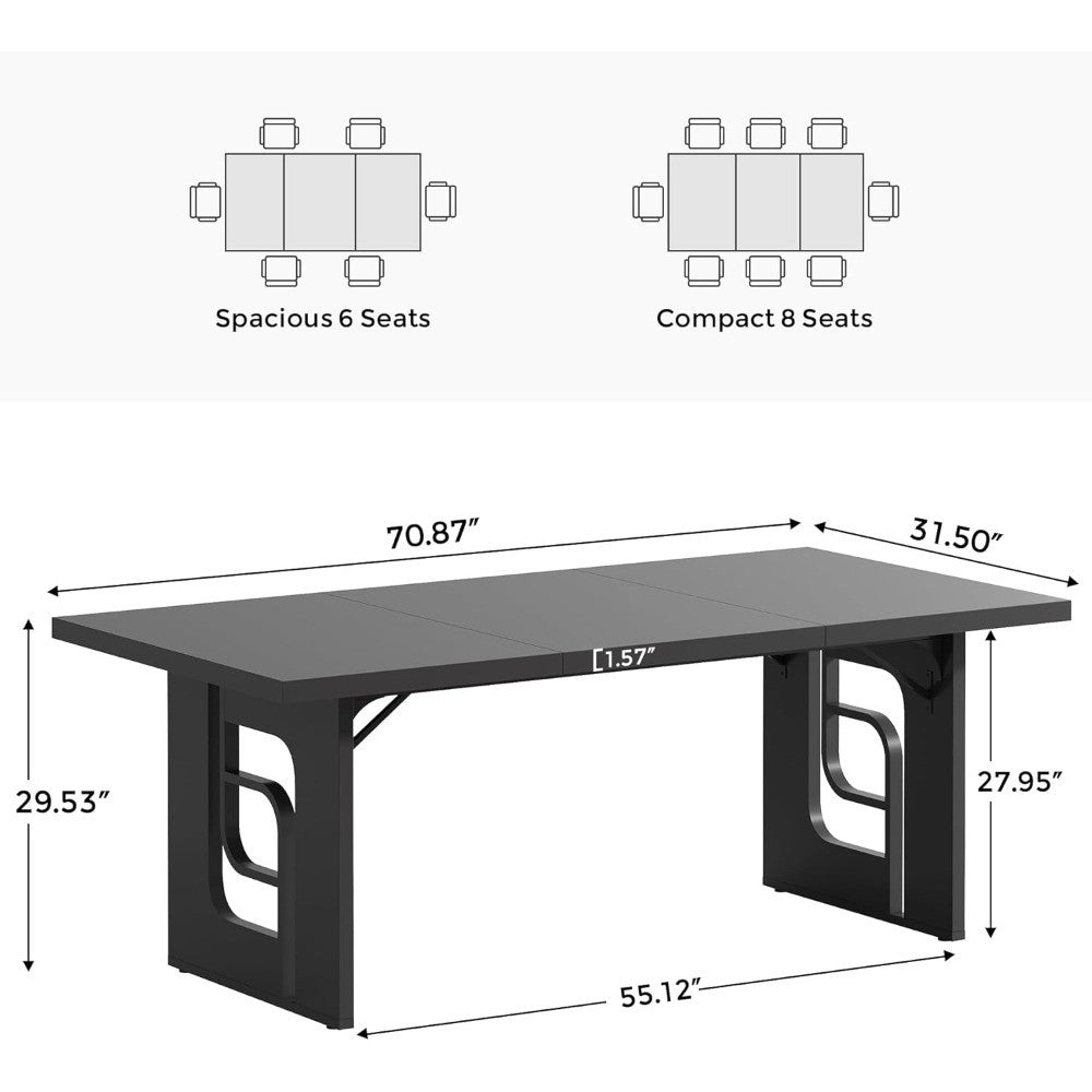 71 inch Large Dining Table for 6-8, Modern Rectangular Kitchen Table, Dinner Table Furniture with Metal Legs for Dining Room