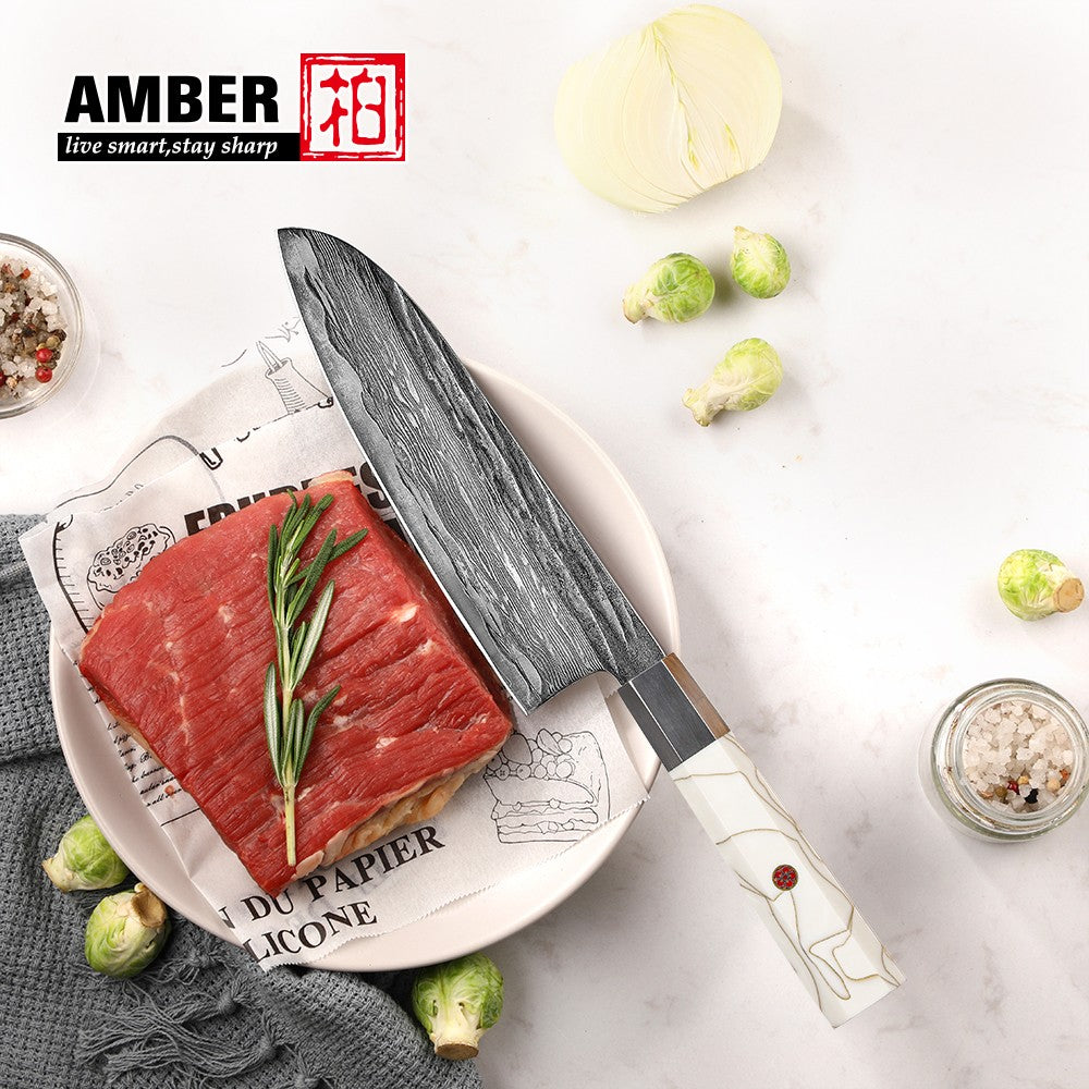 Cutting Tool Chef Santoku Utility Knife white mesh resin HD 67-Layer Damascus Steel Japanese Kiritsuke knife set for kitchen ues