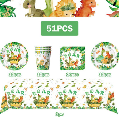 Happy Dinosaur Birthday Decoration Party Supplies Set Cup Plate Dinosaur Balloons Stickers Banner Gift Bags for Kids Boy Favors