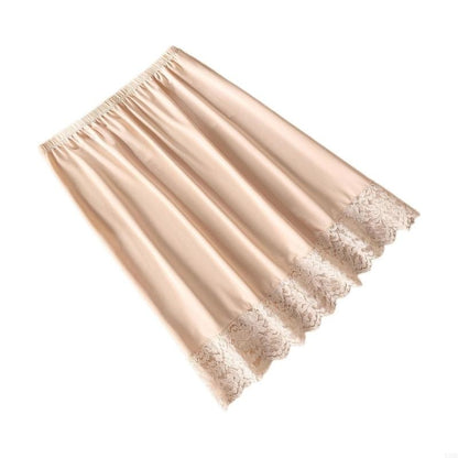 Y3NE Elastic Waist Knee Length Half Slips for Women Under Dresses Invisible Underskirt Basic Solid Color Lace Trim Petticoat