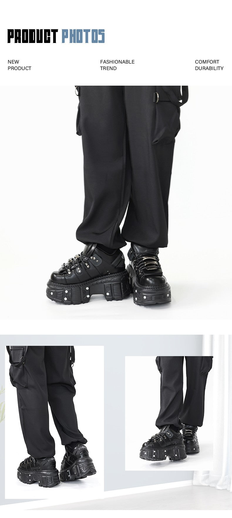 2025 New Punk Style Women Shoes Lace-up Heel Height 6CM Platform Shoes Woman Gothic Ankle Rock Boots Metal Decor Woman Sneakers