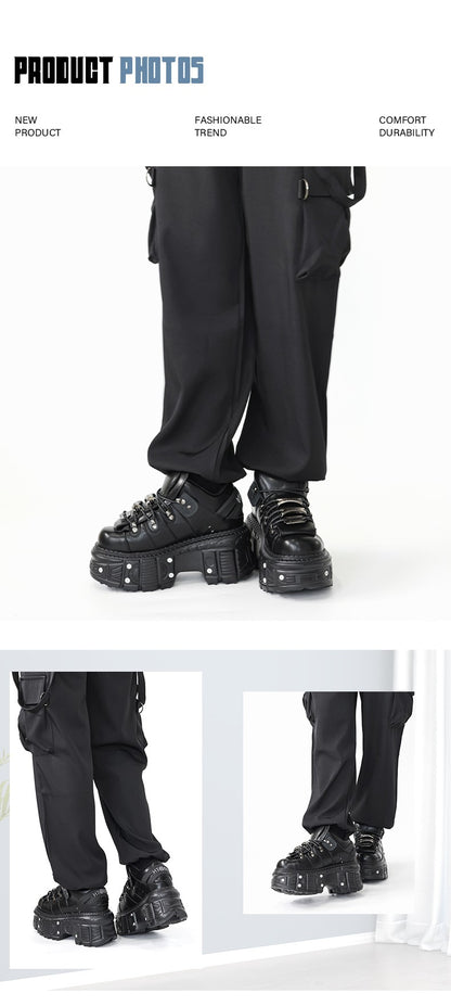 2025 New Punk Style Women Shoes Lace-up Heel Height 6CM Platform Shoes Woman Gothic Ankle Rock Boots Metal Decor Woman Sneakers