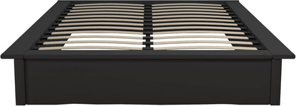Cama de Plataforma Estofada com 28 cm de Altura para Suporte Elevado de Colchão, Não Necessita de Box Spring, Queen, Couro Sintético Preto