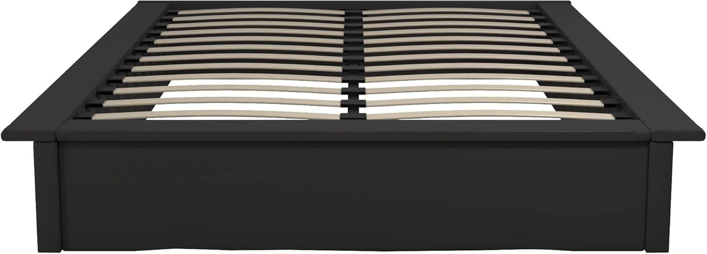 Cama de Plataforma Estofada com 28 cm de Altura para Suporte Elevado de Colchão, Não Necessita de Box Spring, Queen, Couro Sintético Preto