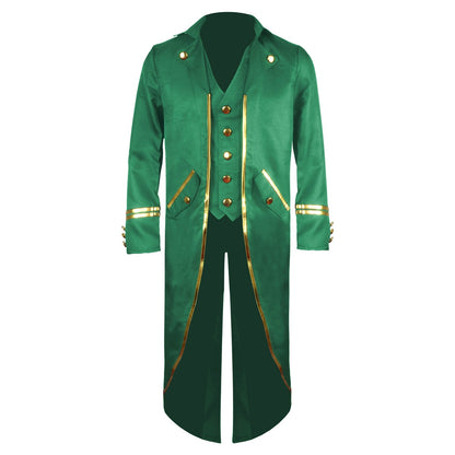 Halloween Costume Men Tuxedo Medieval Vintage Costume Male Mid-Length Punk Vintage Gilt Tuxedo Stage Performance Clothing