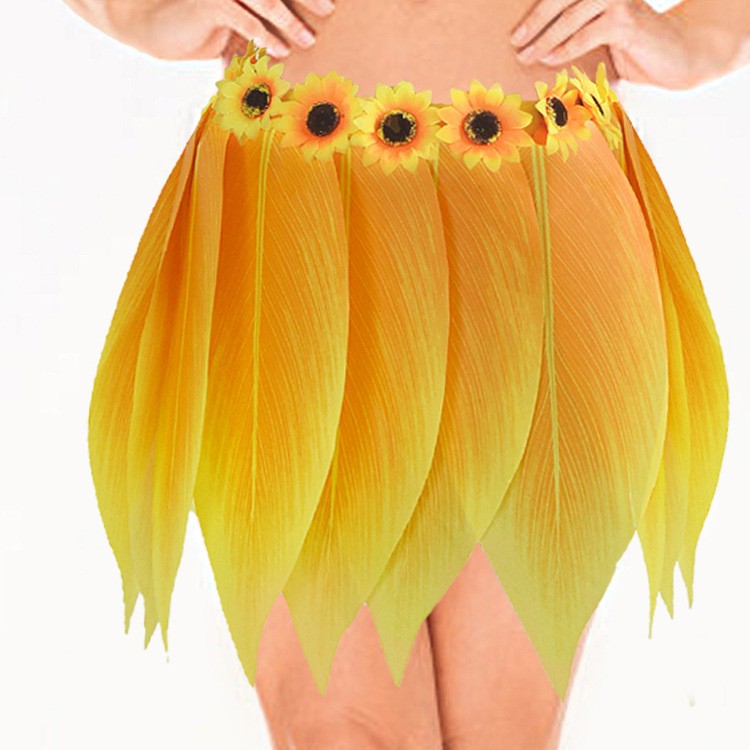 Hawaiian Tropical  Artificial Leaves Floral Boho Beach Dance Skirts Summer Short Hula Grass Party Luau Skirt Costume Sundress