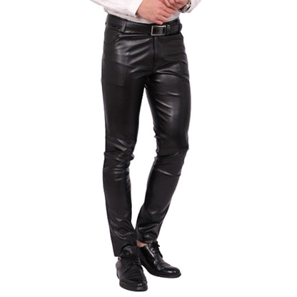 Men's Leather Pants Skinny Fit Elastic Fashion PU Leather Biker's Trousers Nightclub Party & Dance Pants Thin