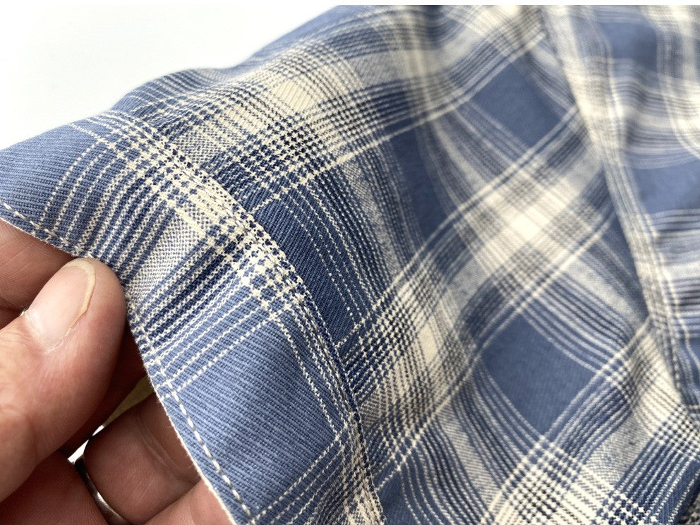 2025 Summer New American Retro Short Sleeve Lapel Plaid Cargo Shirt Men's Simple 100% Cotton Washed Single Pocket Casual Blouses