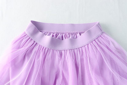 TIGENA Tutu Tulle Long Skirt for Women 2023 New Summer Korean Aesthetic Cute Irregular Mesh High Waist Maxi Skirt Female Purple