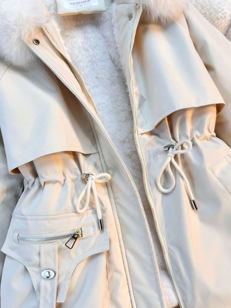 New in Women's Autumn Winter Fashionable Loose Hooded Jacket Solid Color Casual Thick Warm Zipper Parka Coat Clothes Tops