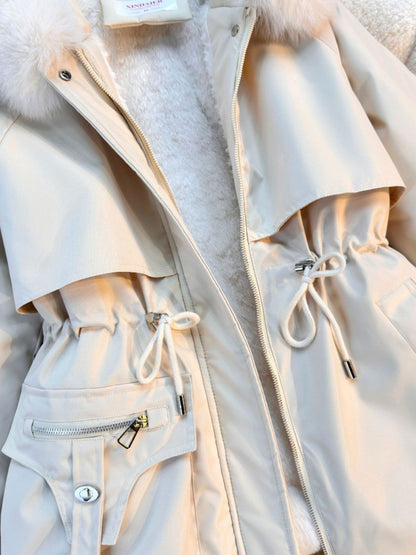 New in Women's Autumn Winter Fashionable Loose Hooded Jacket Solid Color Casual Thick Warm Zipper Parka Coat Clothes Tops