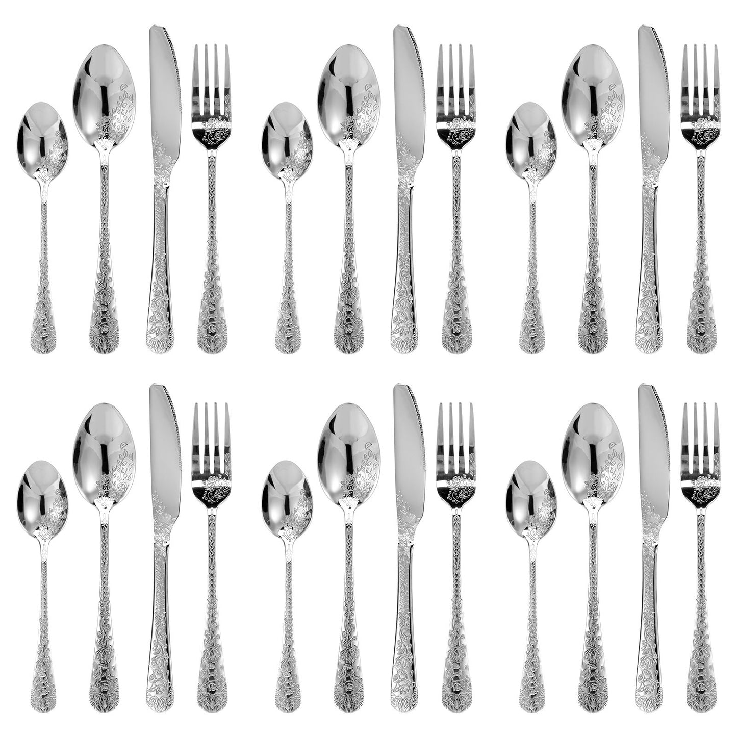 20/24 Peças Conjunto de Utensílios de Aço Inoxidável Conjunto de Talheres Florais Garfo Colher e Faca Kits de Utensílios de Cozinha para Restaurante