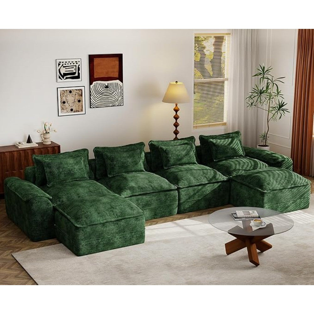 52" Cloud Modular Sectional Couch 4-Seater Sofa with Ottomans U Shaped Couch Deep Seat Sofa with Removable Cover for Living Room