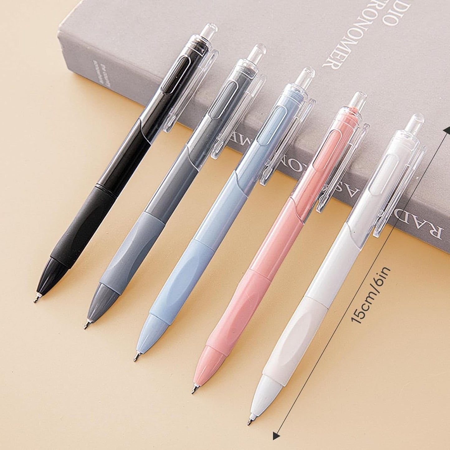 Canetas Gel Retráteis, Pacote com 5, Tinta Preta de Secagem Rápida 0,5mm, Canetas Esferográficas de Escrita Suave para Escola, Escritório e Material de Papelaria