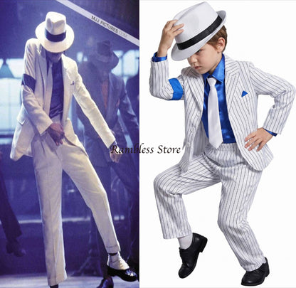 Children Michael Jackson Dancer Cosplay Suits for Kids Stage Performance Smooth Criminal MJ Cos Costumes Sets Kid Halloween