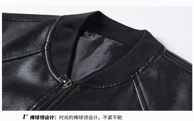 Men PU Leather Jacket Men Coats Windproof Motorcycle Autumn Stand Collar Travel Black Zipper Winter Business Zipper Overcoat
