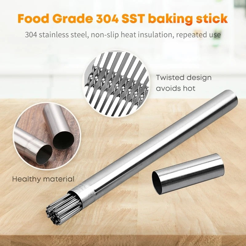 Skewers for Grilling Storage Tube Stainless Steel Barbecue Skewer BBQ Needle Sticks Metal Flat Forks for Kitchen Camping Gadgets