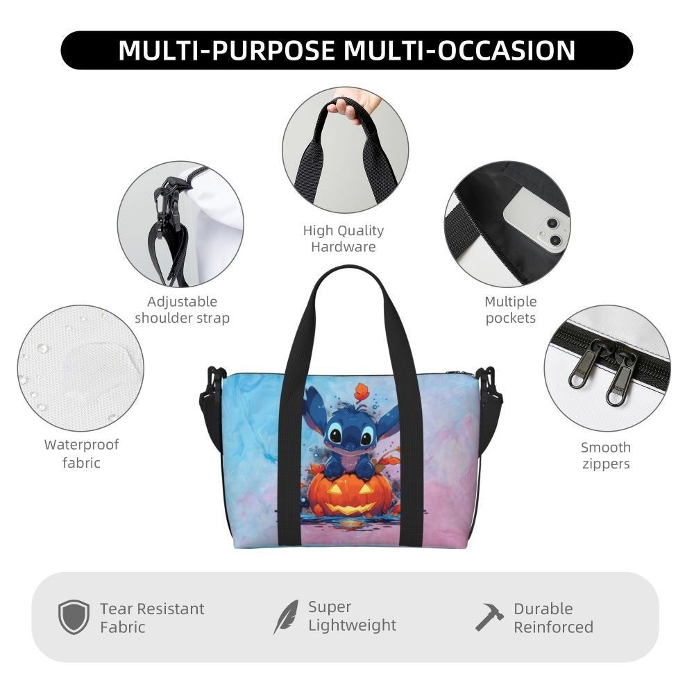 Custom Large SLilo And Stitch Cartoon Tote Bag Women Anime Shopping Shoulder Beach Gym Travel Bag