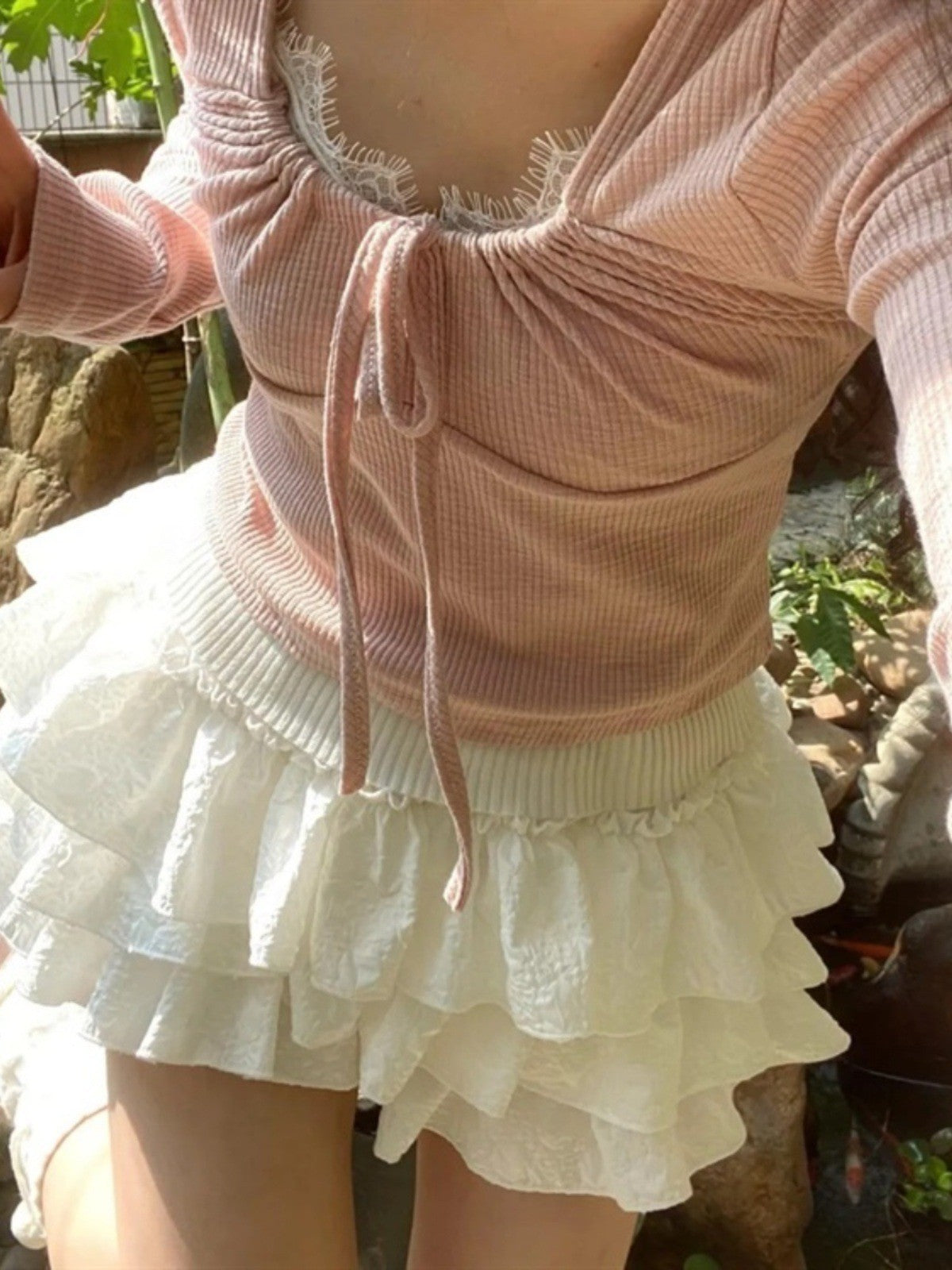 Kawaii Ball Gown Short Skirt Pleated Ruffles Layered High Waist Solid Mini Cake Skirts Lolita Girl Sweet Cute Elastic Waist  Y2K