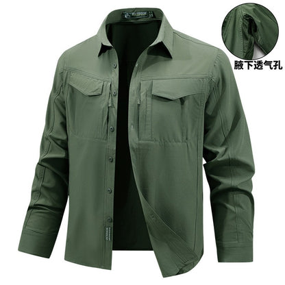 Men Outdoor Elastic Quick Drying Ventilation Cargo Shirts Spring Male Long Sleeves Thin Breathable Comfortable Waterproof Shirts