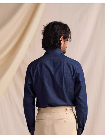 CULTUM Pure Cotton Italian Sle Men's Long Sve Slim Fit Casual Busin irt Classic k Button Collar Denim irt