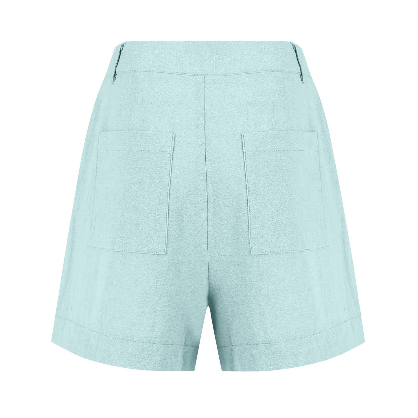 Cotton Linen Solid Shorts For Women Button High Waist Summer Loose Casual Pockets Shorts Female Pants Women Clothing