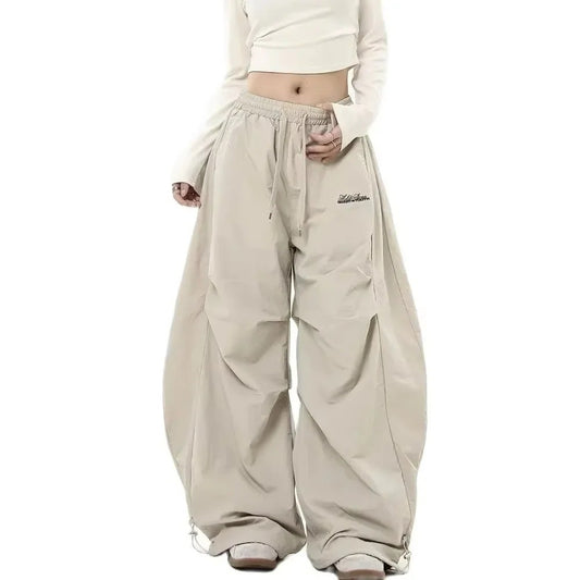Retro Y2K Hip Hop Streetwear Casual Chic Matching Sweatpant Oversize Women's Wide Leg Pant Low Waist Drawstring Lady Cargo Pants