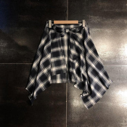 Hip Hop Irregular Men And Women Fake Shirt Hem Plaid Skirt  Y2k Streetwear Harajuku Vintage Sports Street Women Fart Curtain