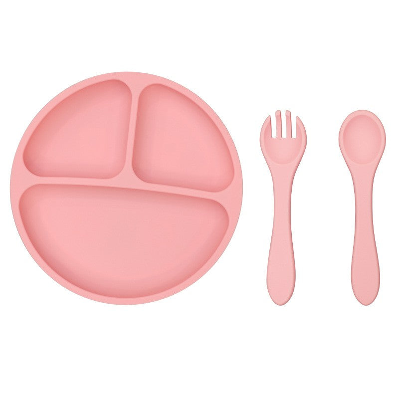 3PCS Children's Tableware Set Baby Eating Food Training Silicone Tableware Set Baby Sucker Feeding Dishes Plate With Spoon Fork