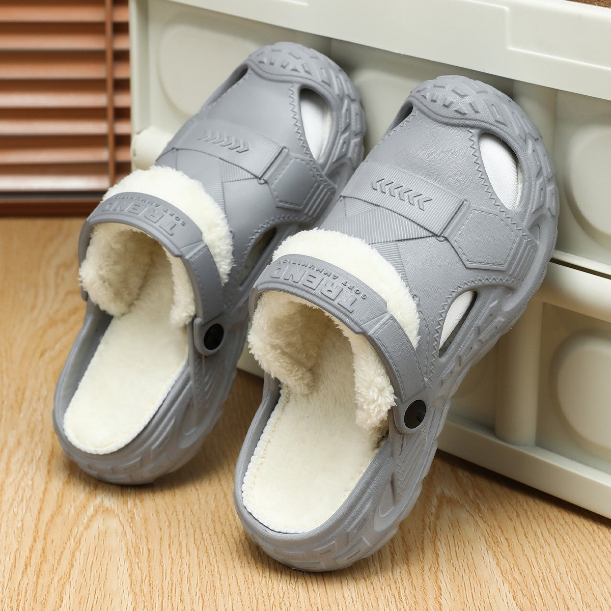 Big Size Winter Casual Men's Slippers Indoor Waterproof PU Leather Home Shoes Fur Flat Warm Fashion Bedroom Houseshoes