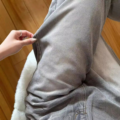 Vintage Wide-Leg Jeans Grey American Style Straight-Leg Casual Pants For Women Loose Fit Draped Spring Autumn 2024 New Arrival