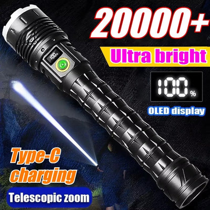 10000mAh High Power Led Flashlight 5000M Long Range Torch Rechargeable Ultra Powerful Outdoor Tactical Hand Lamp Camping Lantern