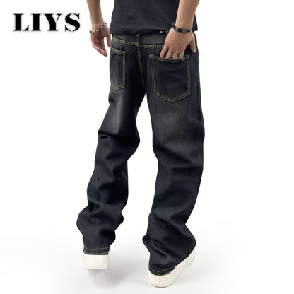 Men's Autumn Black Classic Loose Straight leg Jeans 2025 Retro Washed Basic Denim Pants Winter Business Casual Baggy Jeans