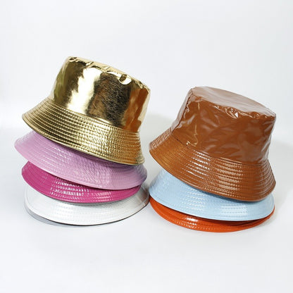 Fashion Shiny Hip-Hop Bucket Hat for Women Men PU Leather Waterproof Panama Cap Summer Fisherman Cap Bob Sun Hat Fishing Cap