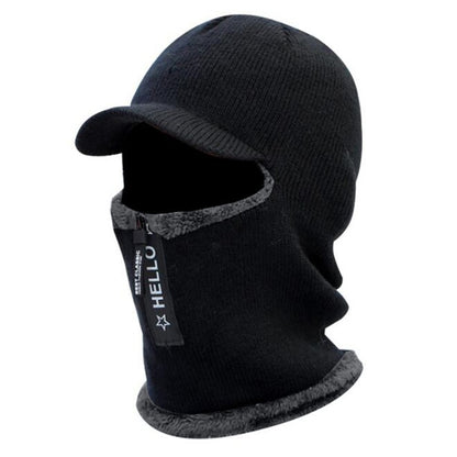 Novos Homens Inverno Quente Lã Chapéu Outdoor Proteção Orelha Chapéus Quente Grosso Bicicleta Gorro de Malha com Cachecol Viseiras à Prova de Vento