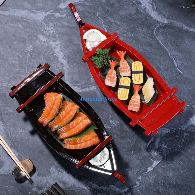 U2JC Ship Sushi Plate Sashimi Serving Tray Creative Display Plate Plastic Texture for Home and Restaurant Use