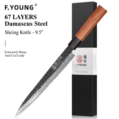 F.YOUNG Faca de Chef Japonesa Forjada à Mão Aço Damasco Facas de Cozinha Fatiar Legumes Carne Sashimi Utensílios de Cozinha