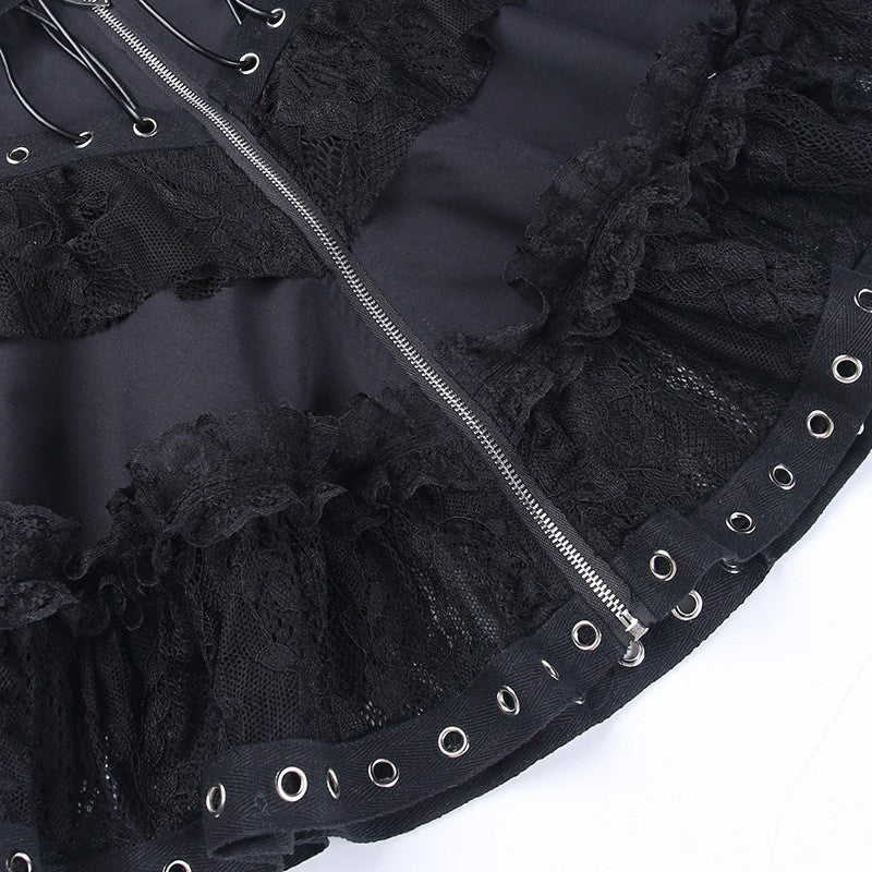 Zipper Front Women's Punk Vintage High Wasit Skirt Japanese Style Kawaii Black Harajuku Gothic Skater Cosplay Mini Skirts