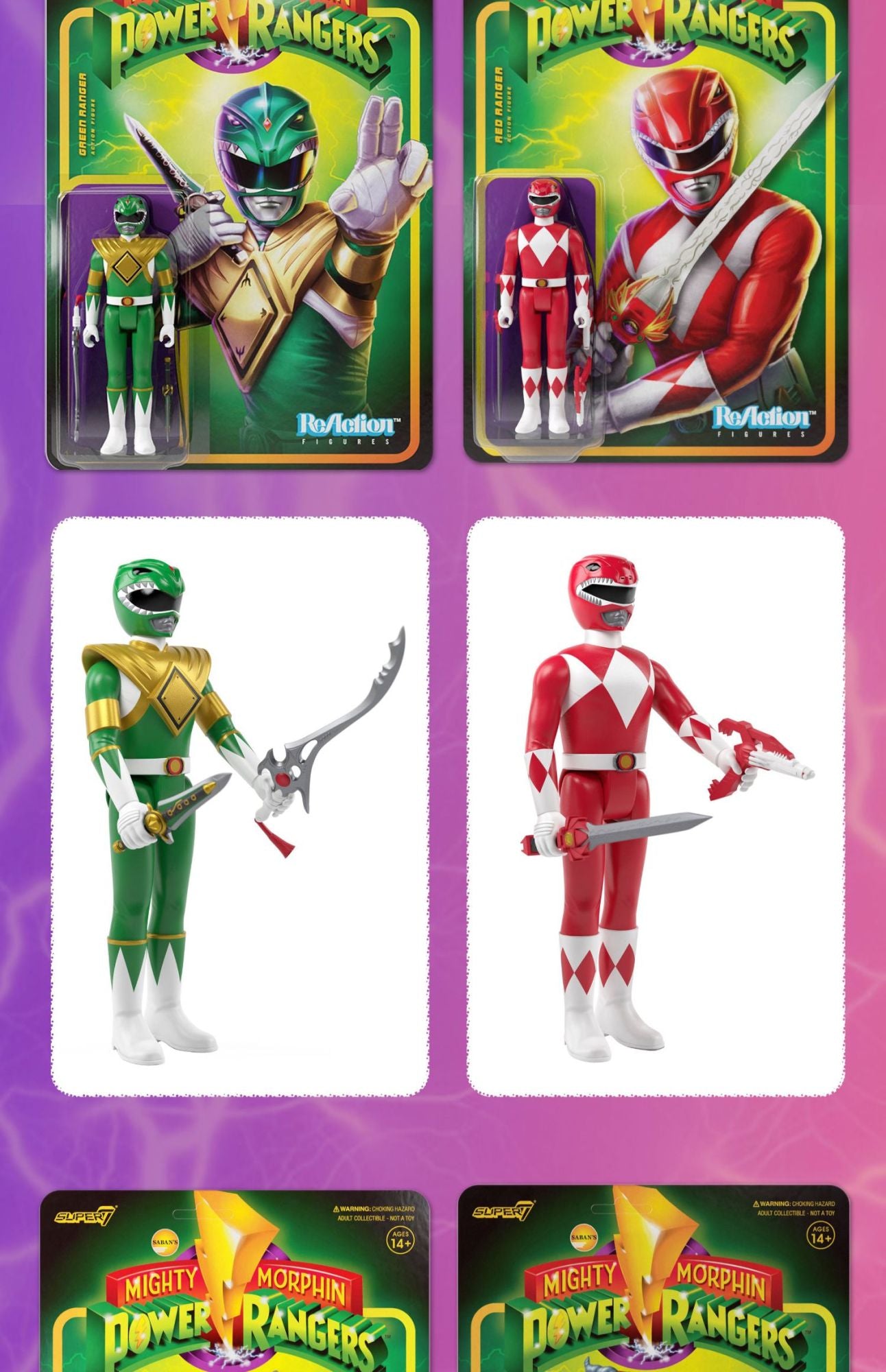 Em Estoque Super7 Mighty Morphin Power Rangers Carded Series 1 - Conjunto de Presente com Modelos Dragonzord, Red Ranger e Rita Repulsa